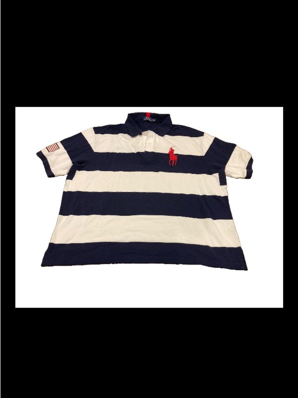Ralph Lauren Navy & White Striped Polo with Red Pony